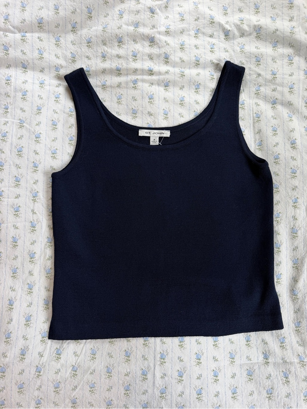 St. John Navy Ribbed Knit Tank Top
